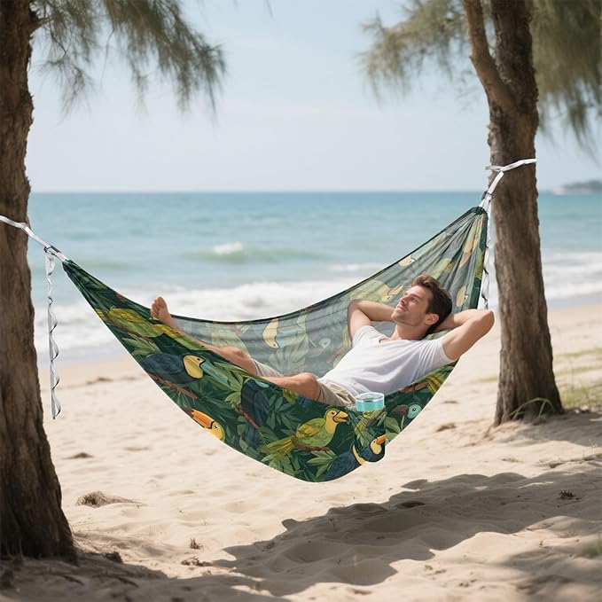 Camping Hammock Outdoor Hammocks for Outside Toucan Green Plant Beach Trees Portable Lightweight with Pockets Tree Straps Indoor