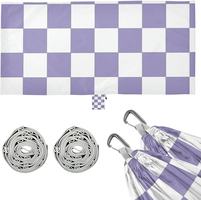Purple and White American Plaid 330lb Capacity Outdoor Hammock with Hanging Rope Indoor Hammock for Outside Camping Essentials hamaca inflable para Piscina