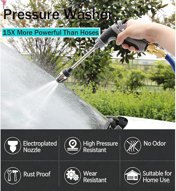 Aquoxis Pressure Washer – 15X More Powerful Than Hoses, High Pressure Hose Nozzle, with 360° Rotating for Three Spray Modes, Universal Compatibility (with Foam Pot + 3 Metal Connector)
