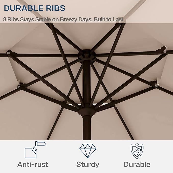 9ft 2-Tiers Patio Umbrella,Outdoor Market Table Umbrella with Push-Button Tilt & Crank | UV Protection,Suit for Backyard,Garden,Pool,Deck(Beige)