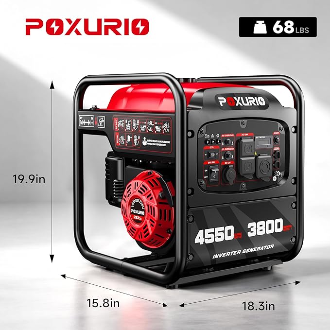 4550-Watt Portable Inverter Generator for Home Use, Open Frame Generator Gas Powered, Lightweight & Quiet for Home Use and Emergency Backup, EPA Compliant-Red
