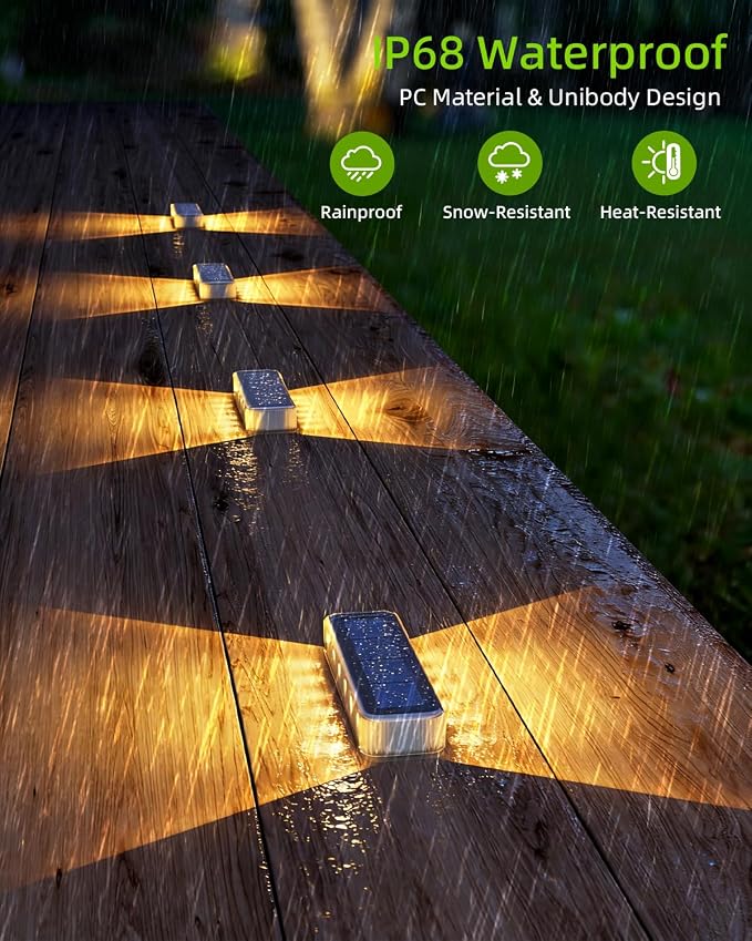 DetarZinLED Solar Step Lights for Outside 6 Pack, 12 LEDs 2-Sided Illumination Solar Stair Lights Outdoor IP68 Waterproof,Auto On/Off Deck Lights Solar Powered for Patio,Yard,Path,Walkway (Warm White)