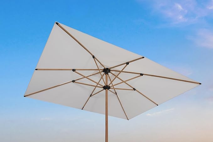 PURPLE LEAF 8' x 10' Patio Umbrella with Base Outdoor Umbrella Market Umbrella with Crank & 8 Ribs Aluminum Rectangular Table Umbrella Outdoor Patio for Backyard, Cream