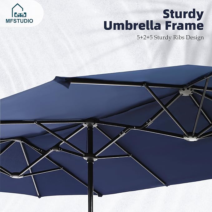 MFSTUDIO 13ft Outdoor Patio Umbrella, Double Sided Large Rectangular Umbrella Market Table Twin Triple Rectangle Umbrellas with Crank Handle for Outside Picnic Backyard Deck Pool (no base)