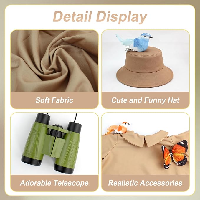 Explorer Porch Goose Outfits– Bird Watching Safari Adventure Costume with Hat, Binoculars, Butterfly & Birds – 23" Lawn Porch Goose Clothes for Spring Summer Patio Yard Garden Decor (Safari)