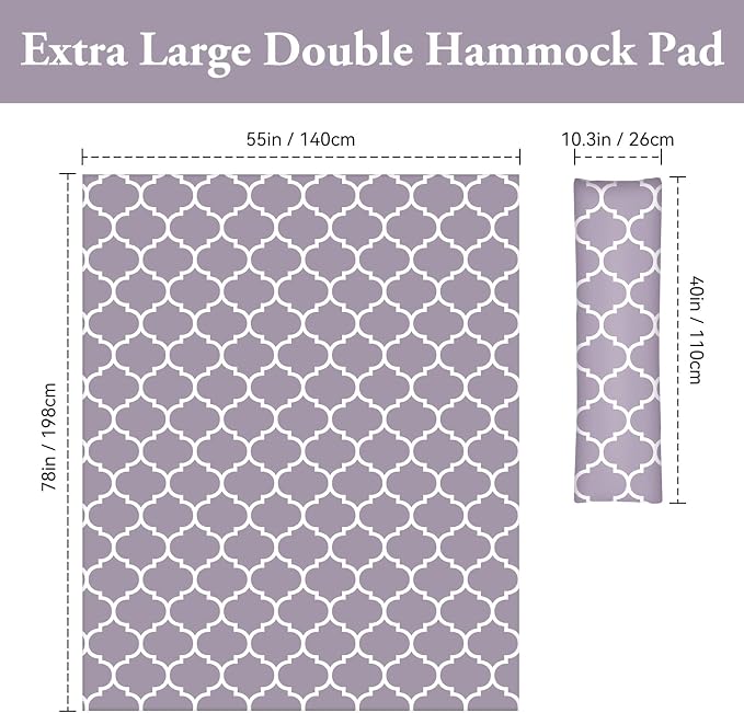 Double Hammock Pad and Pillow Set,78" x 55"Polyester Quilted Hammock Pad, Enhanced Comfort for Rope Outdoor Patio, Garden, Beach Hammocks, Grey