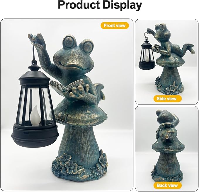 Solar Garden Outdoor Statues Lantern Figurines Light Decorations for Outdoor Patio Balcony Yard Lawn, Ideal Gifts for Mom Friends (Bronze -Frog)