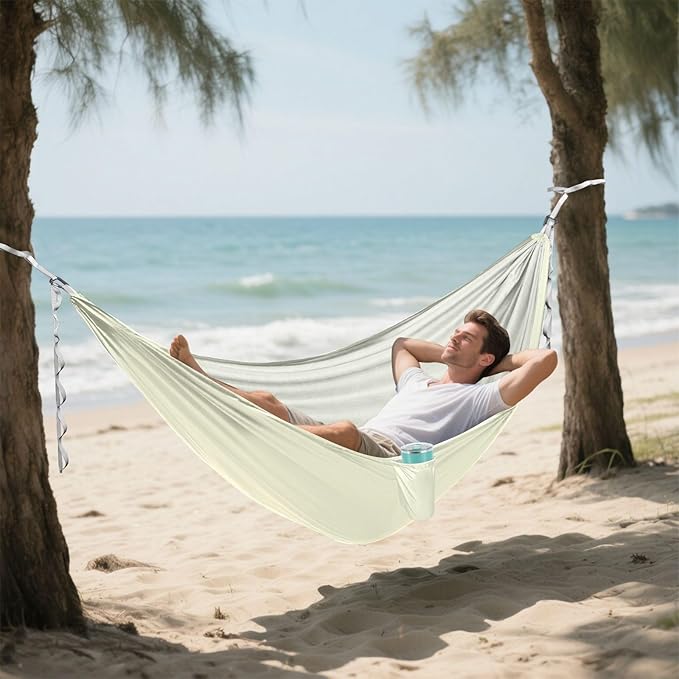 Beige Solid Color Pure Plain 330lb Capacity Outdoor Hammocks with Hanging Rope Rope Hammock for Patio Backyard Lounge Base amacas para patios con Base de adultos
