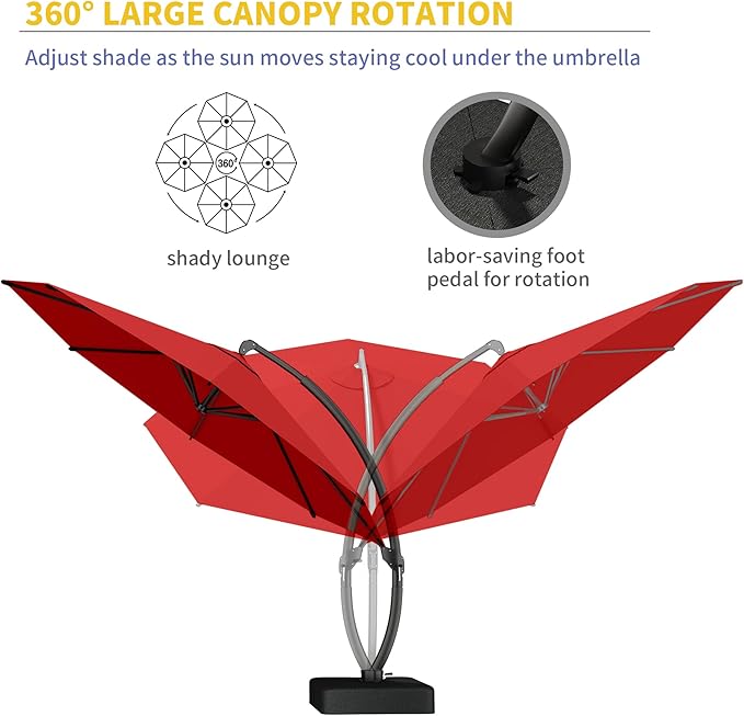 Kingdura 11ft Offset Cantilever Patio Umbrella with Base Included, Large Round Aluminum Outdoor Umbrella, 360° Rotation & Infinite Tilt, Heavy Duty Frame for Deck Pool Backyard, Red