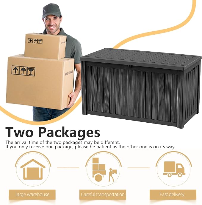 DRATO 200 Gallon Outdoor Storage Box Waterproof, Large Resin Lockable Outdoor Deck Box with Lid, Weatherproof Container for Patio Furniture Cushions, Garden Tools, Pool Accessories (Black, 200 Gallon)