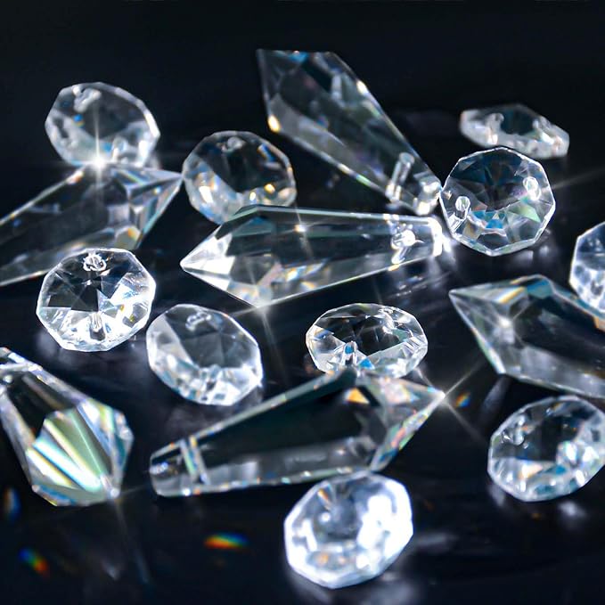 Premium Clear Crystal Glass Drops 2.4" -Multi Purpose Bluk Crystal Beads Hanging Prisms for Holiday Party/Home/Window Decoration/Chandelier Replacement Parts (M-100pcs)