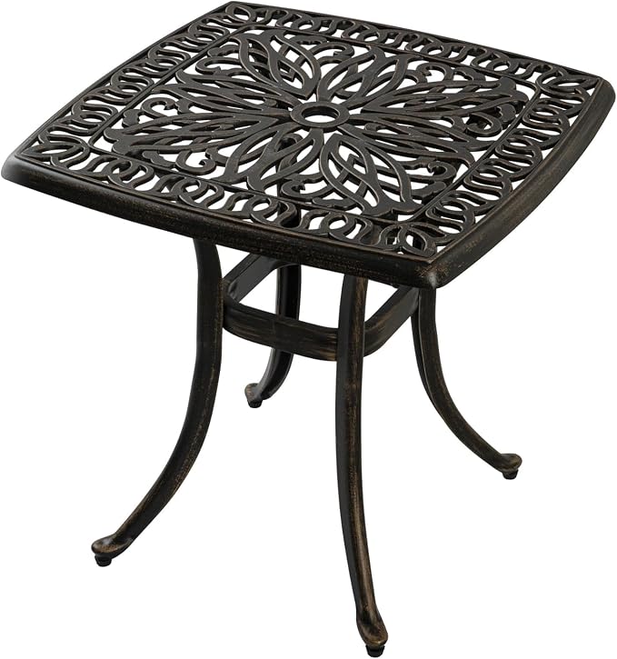 21”Cast Aluminum Outdoor Side Table, Cast Aluminum Patio End Tables, Weather Resistant End Table, Coffee Table for Patio, Porch, Deck, Garden, Bronze (1, Bronze)