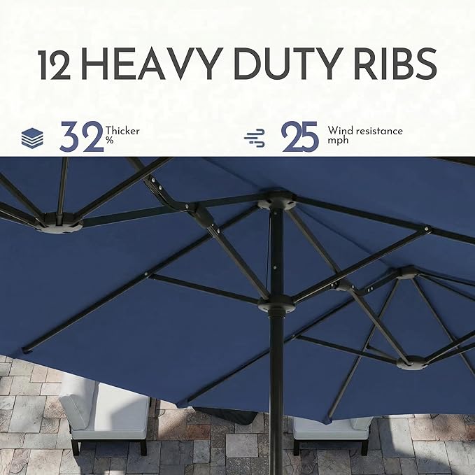 15ft Large Patio Umbrellas with Base Included, Outdoor Double-Sided Rectangle Market Umbrella with Stand, Outside Umbrellas for Poolside Lawn Backyard