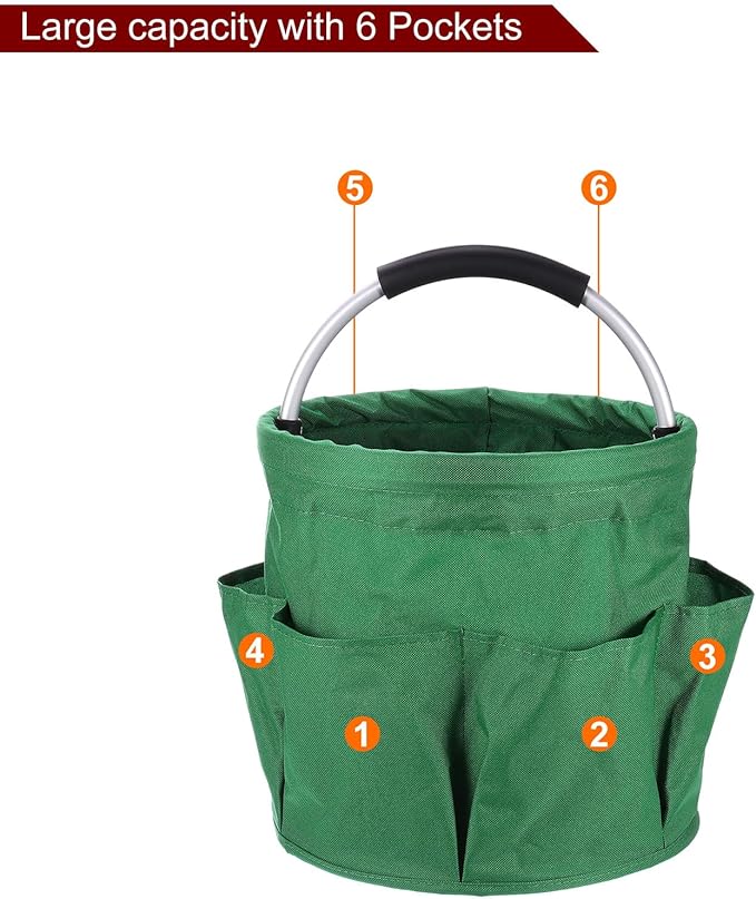 HARFINGTON Garden Tool Bag 17L Large Oxford Waterproof with Pockets Garden Tote Bag Gardening Plant Tool Organizer Storage Carrier Store for Outdoor Women Men, Forest Green