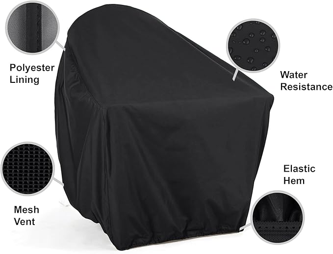 Covermates Classic Outdoor Adirondack Chair Cover – Weather-Resistant Vinyl Patio Chair Protector with Elastic Hem & Mesh Vent for All-Weather Outdoor Seating, 32W x 34D x 38H, Black