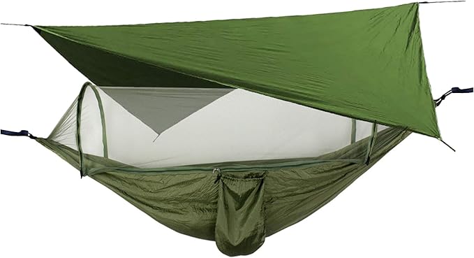 Hammock with Mosquito Net and Rainfly Portable Camping Hammock Hammock for 2 Tree Straps Suitable for Travel Camping Hiking Park Lightweight Hammock with Net(Olive)