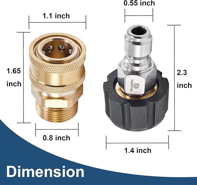 Raincovo Pressure Washer Quick Connect Fittings, M22 14mm to 3/8 Inch Hose Adapter, 4 Pieces