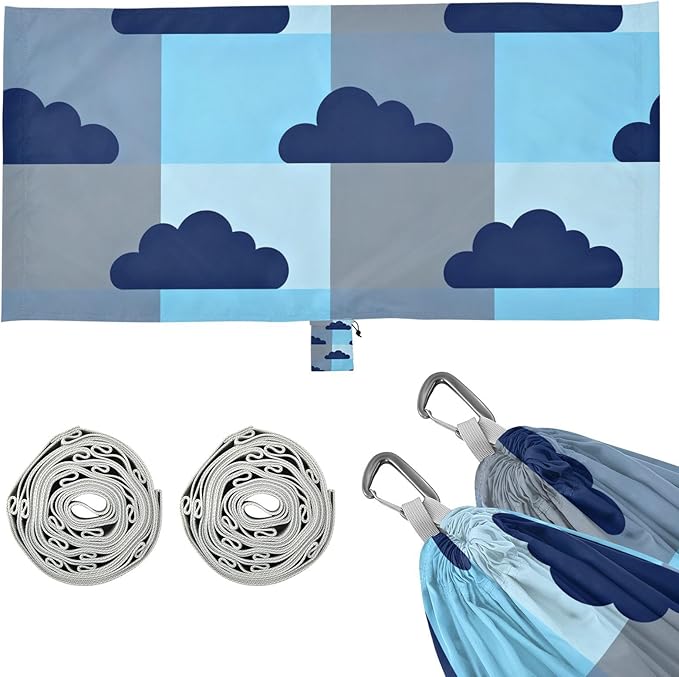 Cloud and Checkerboard Camping Hammocks with Hanging Rope Hammock for Outside Essentials