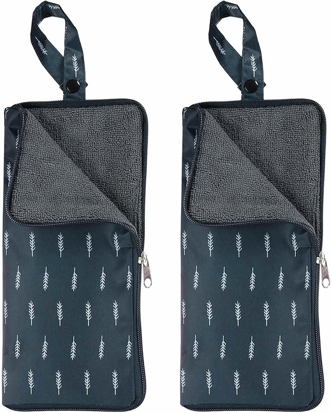 HARFINGTON 2pcs Wet Umbrellas Bag 4.9" x 11" Superfine Fiber Strong Water Absorption Umbrella Case Cover Portable Waterproof Case for Storage Travel Home Outdoor, Navy Blue