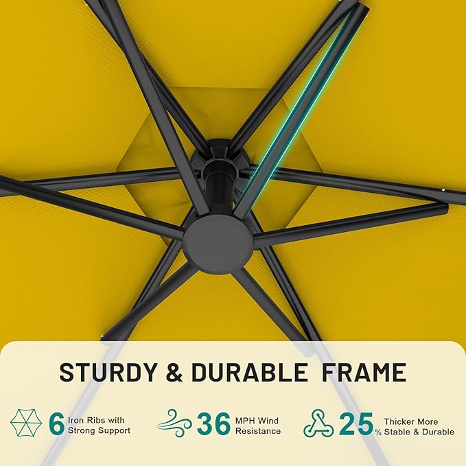 AreShark 10FT Patio Outdoor Umbrella, Offset Patio Umbrella Cantilever Umbrella, 6 Sturdy Ribs, Easy Adjustment for Garden Market Pool with Cross Base (Yellow)