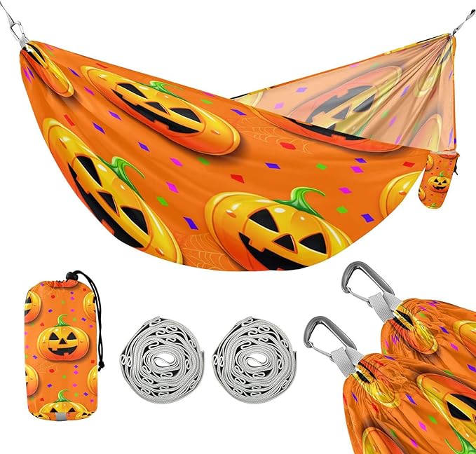 Hammocks for Outside Jack-o-Lanterns Camping Hammock Portable Hammocks with Tree Straps and Carry Bag Camping Accessories for Hiking Beach Outdoor