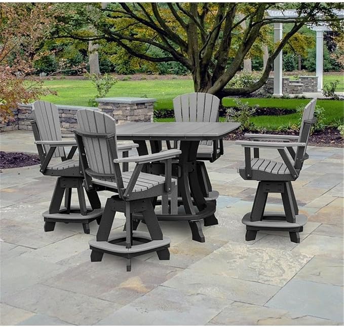 Pemberly Row Coastal Square Counter Height Dining Set, 5-Piece, Light Gray and Black Finish, High-Density Recycled Poly Material, Durable Adirondack Style, Outdoor Patio or Seaside Furniture