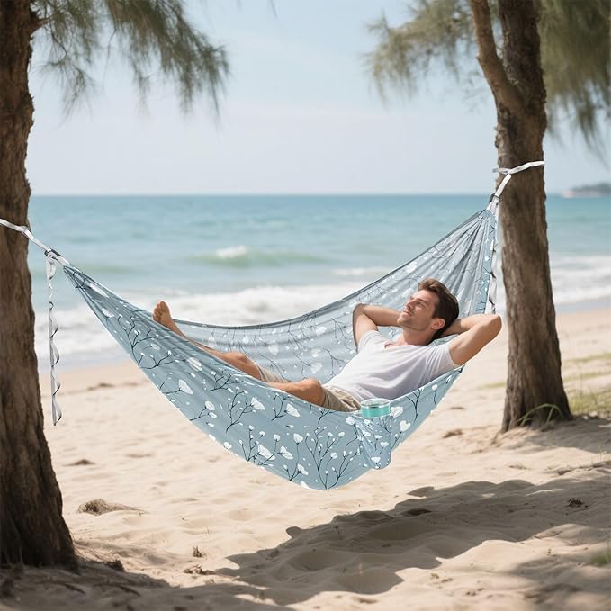 Camping Hammock Outdoor Hammocks for Outside Haze Blue Flowers Beach Trees Portable Lightweight with Pockets Tree Straps Indoor