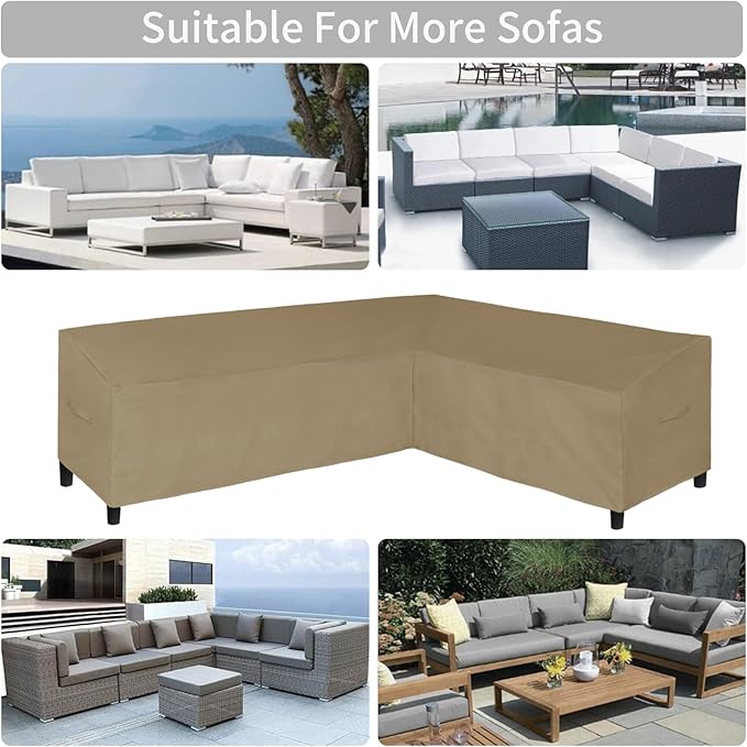 Easy-Going Patio L-Shaped Sectional Sofa Cover, 110"X85" Waterproof Heavy Duty Outdoor Garden Furniture Cover with Air Vent (Right Facing, Camel)