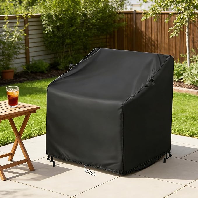 Kasla Patio Chair Cover, Waterproof Heavy Duty Cover for Outdoor Rocking Chair & Rattan Wicker Chair & Swivel Chair (Black, 33"L×35"W×36"H)