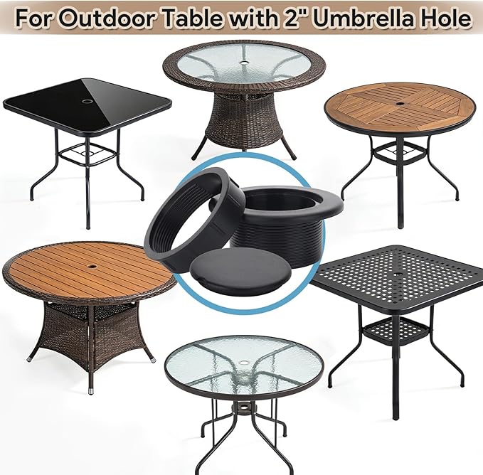 Patio Table Umbrella Hole Ring Plug Cap Set, Outdoor Parasol Table Hole Cover Insert Patio Table Hole Plug Ring for Cafes, Yard, Garden, Camping, Pool