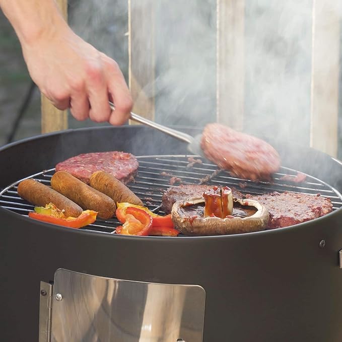 17-1/2" 3-IN-1 Smoke grill Built in termometer, Air Vent and Access Doors Multi-Layer Heavy duty Smoke BBQ with 3 wooden Handles heavy duty BBQ