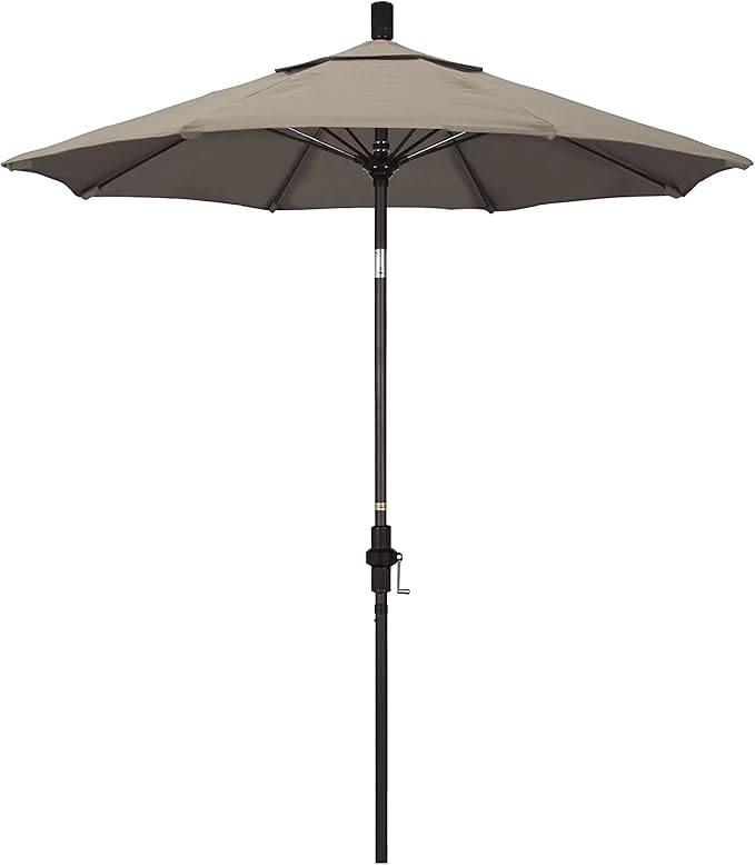 California Umbrella 7.5' Round Crank Lift, Collar Tilt, Aluminum Pole, Fiberglass Rib Patio Umbrella, Bronze Finish