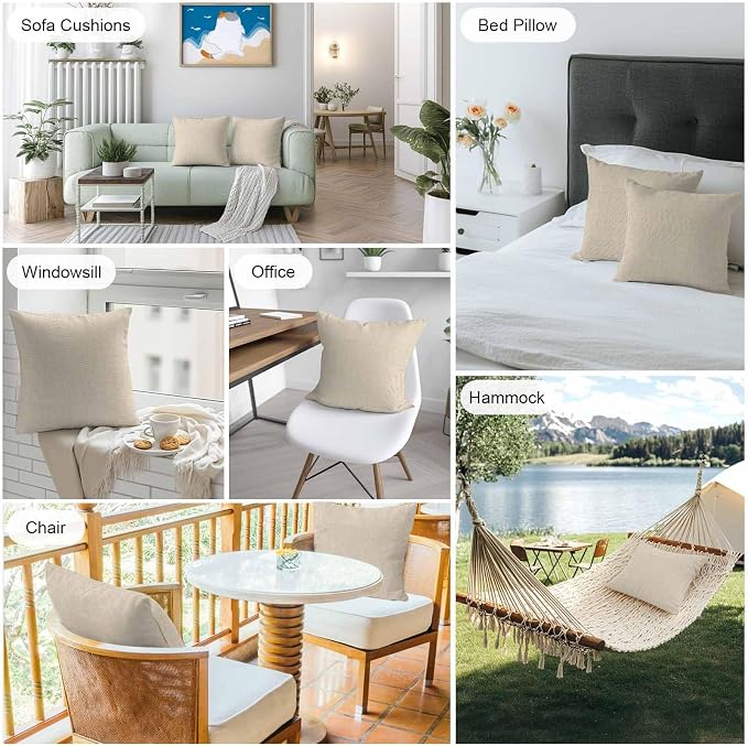 Pack of 2 Waterproof Outdoor Pillow Covers 24x24 Inch Decorative Pillow Covers Vintage Cream Throw Pillowcases Farmhouse Retro Beige Solid Color Outdoor Cushion Cover for Couch, Patio, Tent