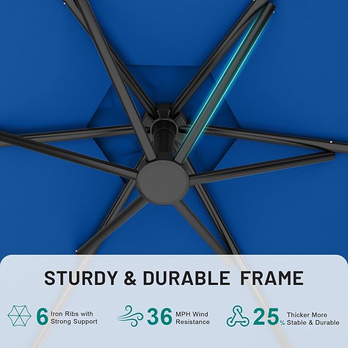AreShark 10FT Patio Outdoor Umbrella, Offset Patio Umbrella Cantilever Umbrella, 6 Sturdy Ribs, Easy Adjustment for Garden Market Pool with Cross Base (Royal Blue)