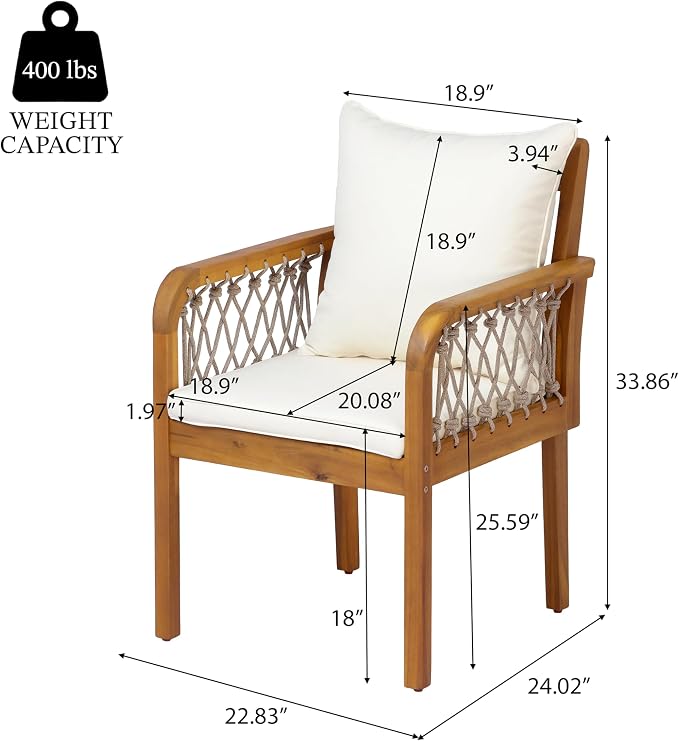 Christopher Knight Home Domac Acacia Wood Dining Table Set for 6, Solid Wood Outdoor Dining Set for 6, Oval Patio Dining Table and Chair Set with Cushion & Rope Accent, Cream Beige + Oatmeal + Teak