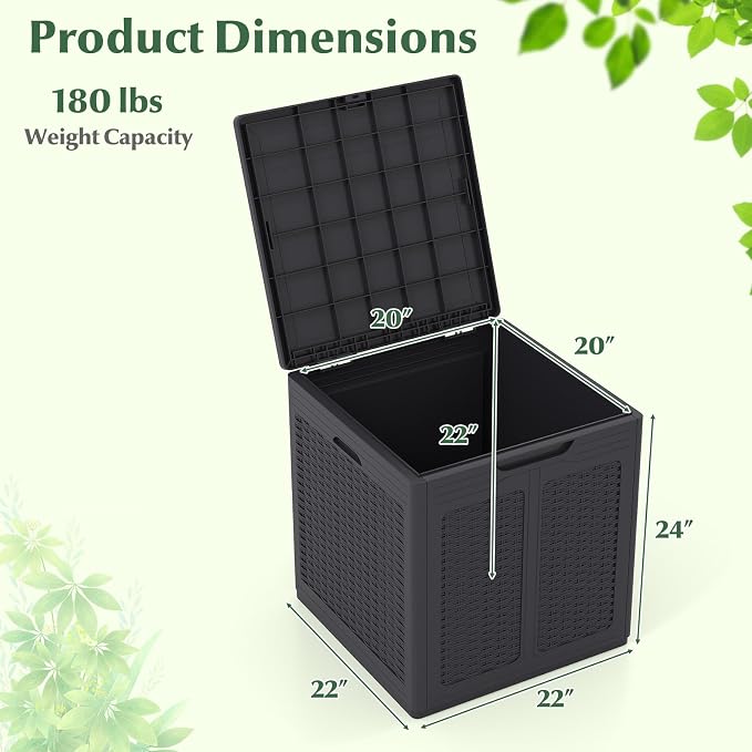 Tangkula 39 Gallon Outdoor Storage Box, Waterproof PP Resin Patio Storage Box with Lockable Lid for Indoor & Outdoor Use, Rattan Design Deck Box for Cushions, Garden Tools