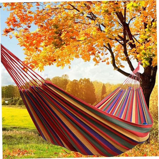 Alasum Camping Hammock Striped Canvas Hanging Chair Portable Outdoor Hammock Swing for Garden Patio and Travel, 190x85cm Rainbow Color