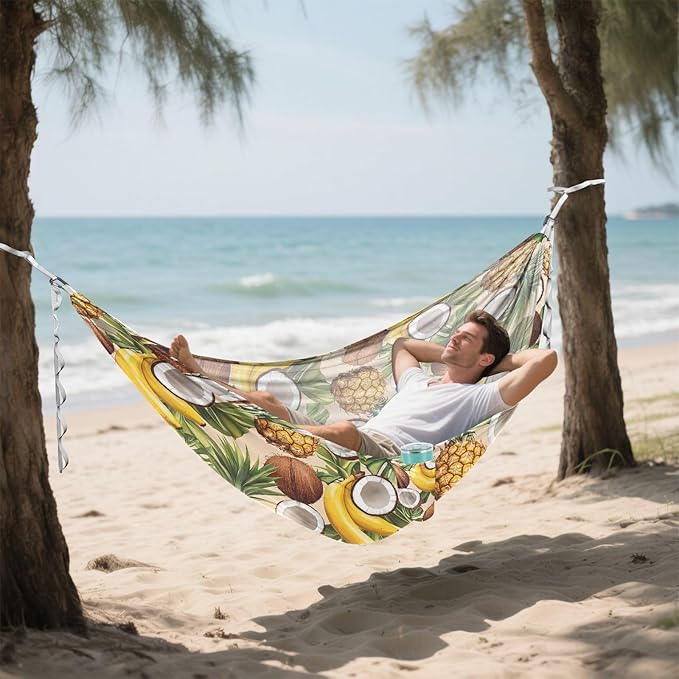 Camping Hammock Outdoor Hammocks for Outside Banana Pineapple Coconut Beach Trees Portable Lightweight with Pockets Tree Straps Indoor Small