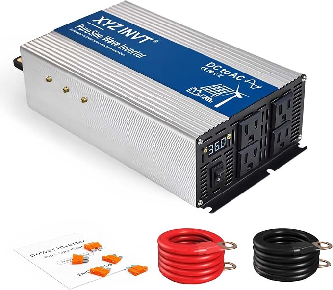 2000W Pure Sine Wave Inverter DC 48V to AC 110V 120V, 4000W Peak Power Inverter with 4 AC Outlets and LED Display for Car, Truck, Solar, Home Off Grid Over 90% Efficiency