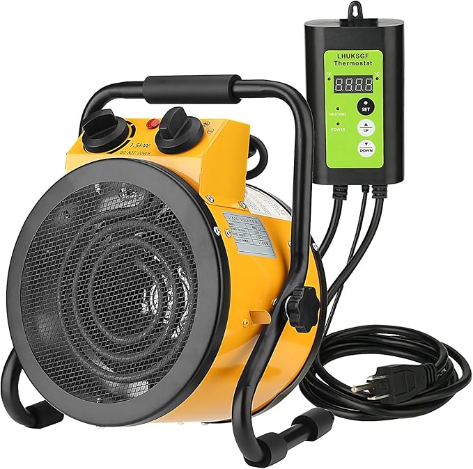 Greenhouse Heater with Digital Thermostat, Grow Tent Heaters, Overheat Protection, Fast Heating for Green House, Flower Room, Black-Yellow