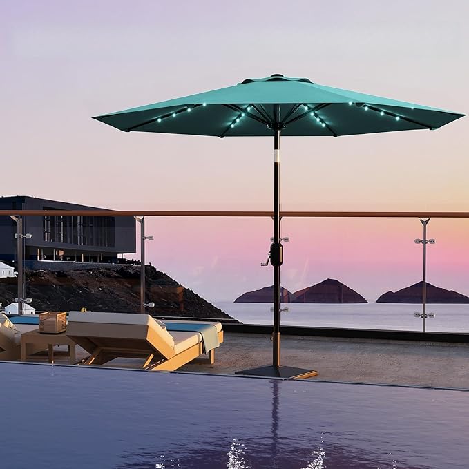 10 ft Patio Umbrella with Solar Lights, Outdoor LED Lighted Umbrella, 40 LED Lights & Tilt Crank, 8 Ribs for Poolside, Deck, Backyard