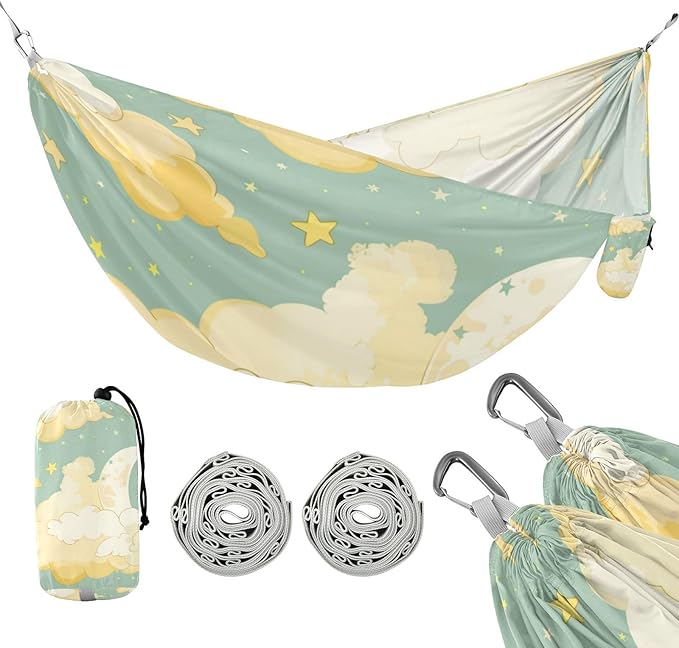 Yellow Star Clouds 330lb Capacity Camping Hammocks with Hanging Rope Cloth Hammock for Indoor Outdoor Patio Base de hamaca para adultos
