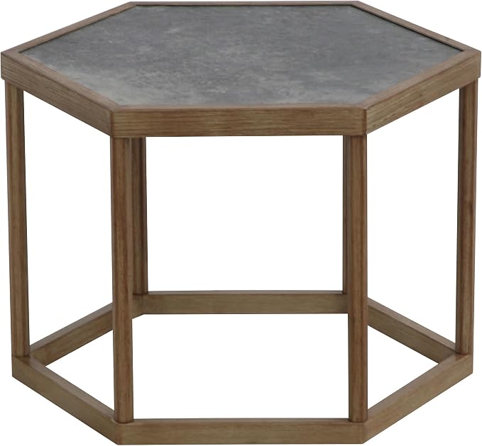 Honeycomb Indoor/Outdoor Omni Table: Weather, Rust, Heat, and Stain Resistant, Flexible Design to Stand Alone or be Combined, Stylish Yet Sturdy, Grey Tile Top, Steel Frame with Oak Finish