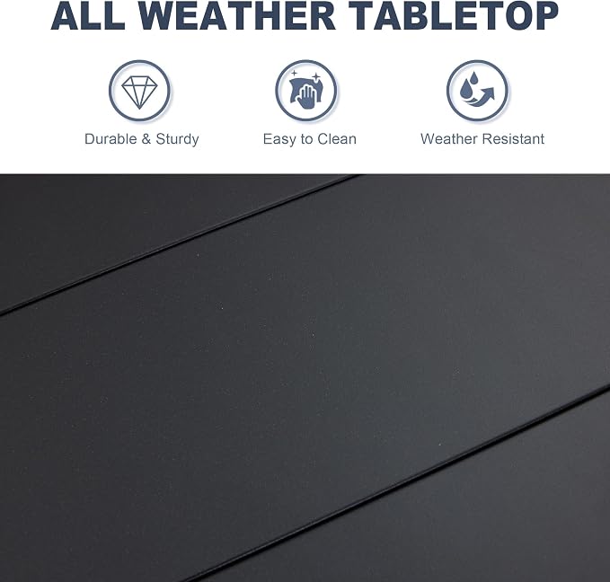 VICLLAX Patio 5 Pieces Outdoor Dining Set for 4, 38" Square Metal Dining Table with Umbrella Hole and 4 Swivel Textilene Chairs for Lawn,Garden,Porch,Black/Dark Blue