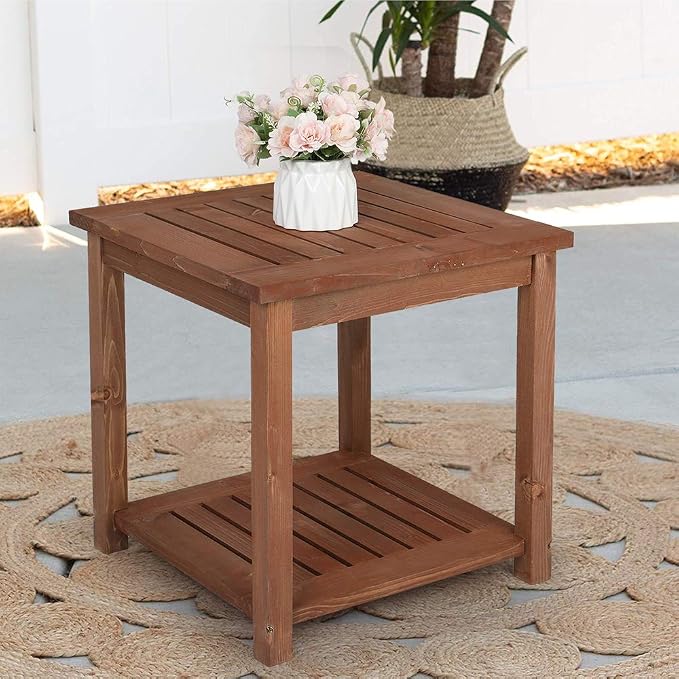 Outdoor Adirondack Side Table Weather Resistant, Patio Rectangular End Table or Patio, Garden, Porch and Indoor, Brown