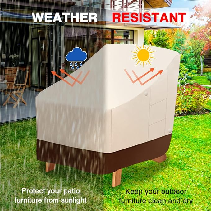 Tuyeho Patio Chair Cover 38 x 31 x 30 inch, 900D Heavy Duty Outdoor Adirondack Chair Cover, Waterproof & Weather Resistant for Your Patio Lounge Deep Seat Chair (Beige & Brown)