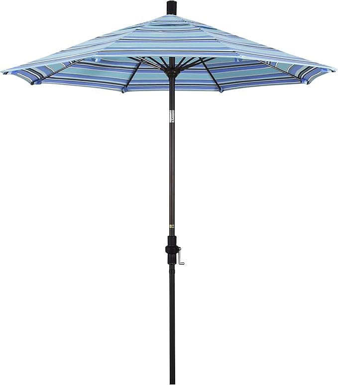 California Umbrella 7.5' Round Crank Lift, Collar Tilt, Aluminum Pole, Fiberglass Rib Patio Umbrella, Bronze Finish