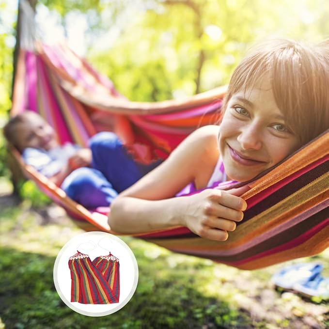 Single Person Traveling Hammock Rainbow Striped Outdoor Swing for Patio Leisure with Anti-tip Design, Wide Canvas Cotton Suitable for Camping and Backyard Use