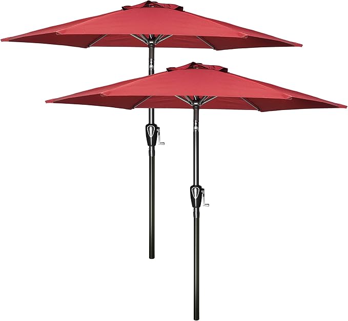 YSSOA 2 Pack 7.5' Patio Umbrella Outdoor Table Market Yard Umbrella with 6 Sturdy Ribs, Red