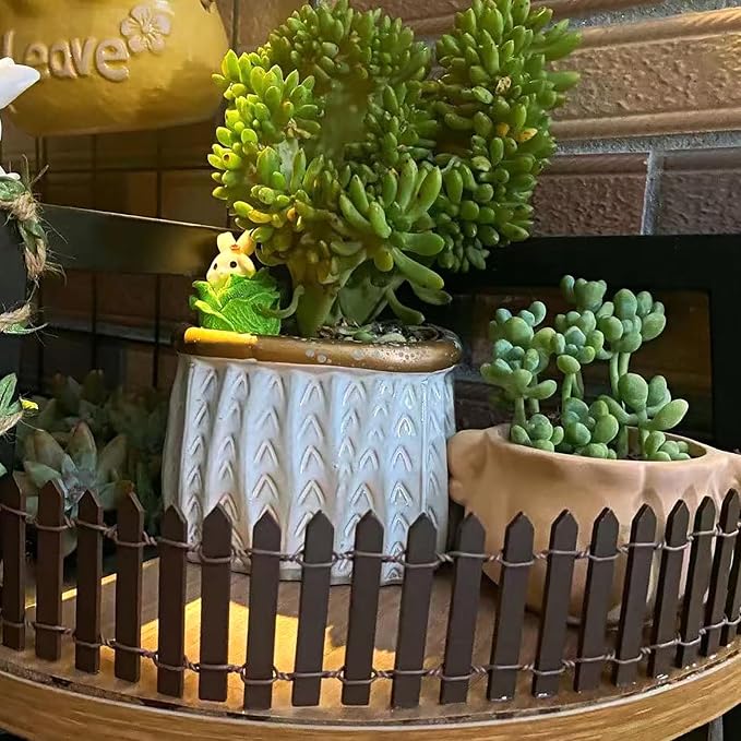 Fairy Garden Miniature Fence Accessories: Decorative White Wooden Picket Fence for Indoor & Outdoor Christmas Village - for Kids Ages 4 to 8 - Festive Decor for Christmas and Halloween (Brown-2pcs)